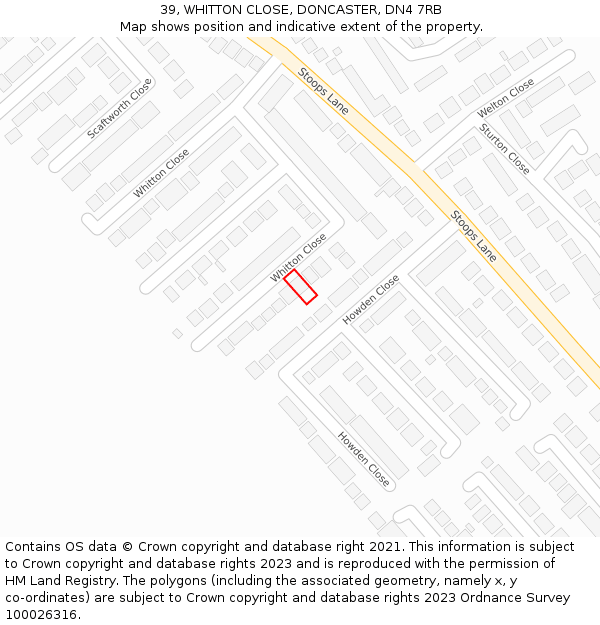 39, WHITTON CLOSE, DONCASTER, DN4 7RB: Location map and indicative extent of plot