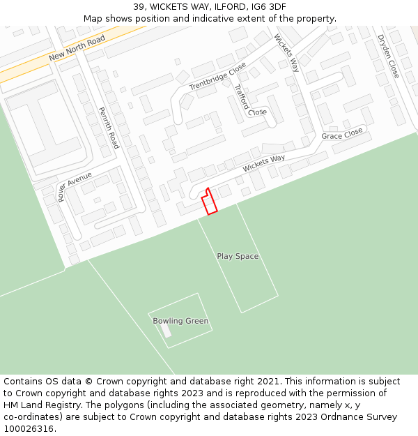 39, WICKETS WAY, ILFORD, IG6 3DF: Location map and indicative extent of plot