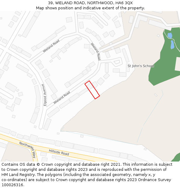 39, WIELAND ROAD, NORTHWOOD, HA6 3QX: Location map and indicative extent of plot