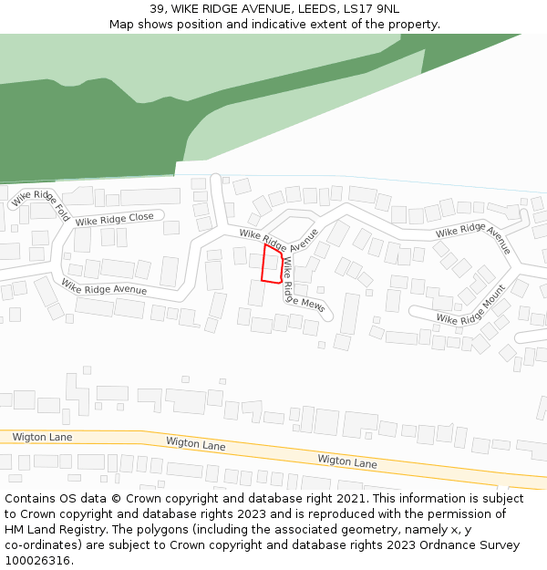 39, WIKE RIDGE AVENUE, LEEDS, LS17 9NL: Location map and indicative extent of plot