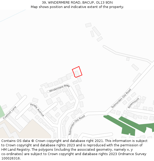 39, WINDERMERE ROAD, BACUP, OL13 9DN: Location map and indicative extent of plot