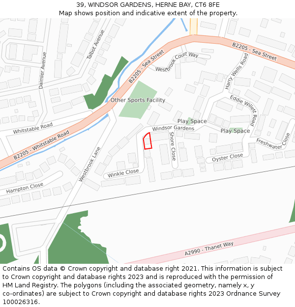 39, WINDSOR GARDENS, HERNE BAY, CT6 8FE: Location map and indicative extent of plot