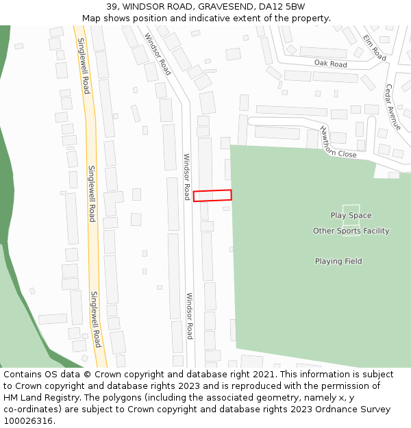 39, WINDSOR ROAD, GRAVESEND, DA12 5BW: Location map and indicative extent of plot