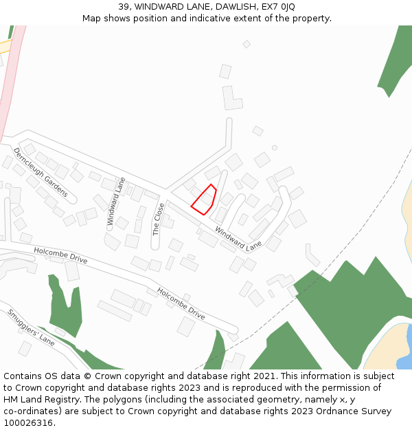 39, WINDWARD LANE, DAWLISH, EX7 0JQ: Location map and indicative extent of plot