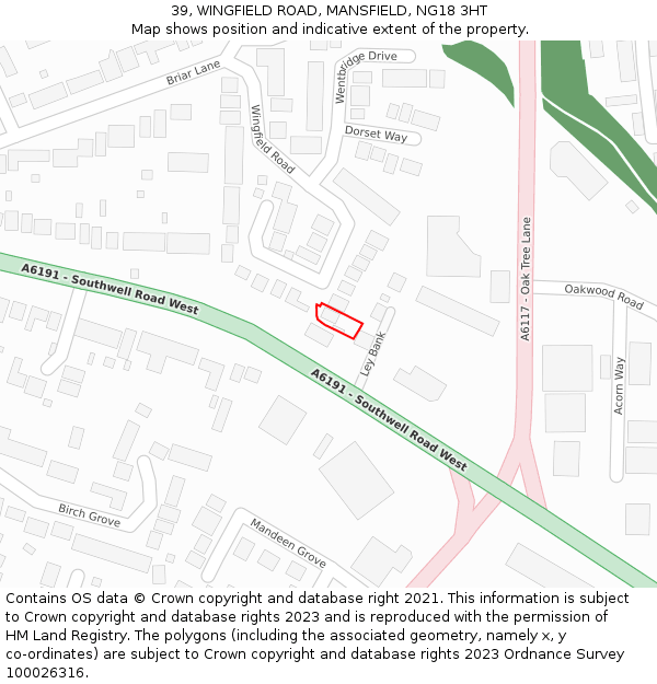 39, WINGFIELD ROAD, MANSFIELD, NG18 3HT: Location map and indicative extent of plot