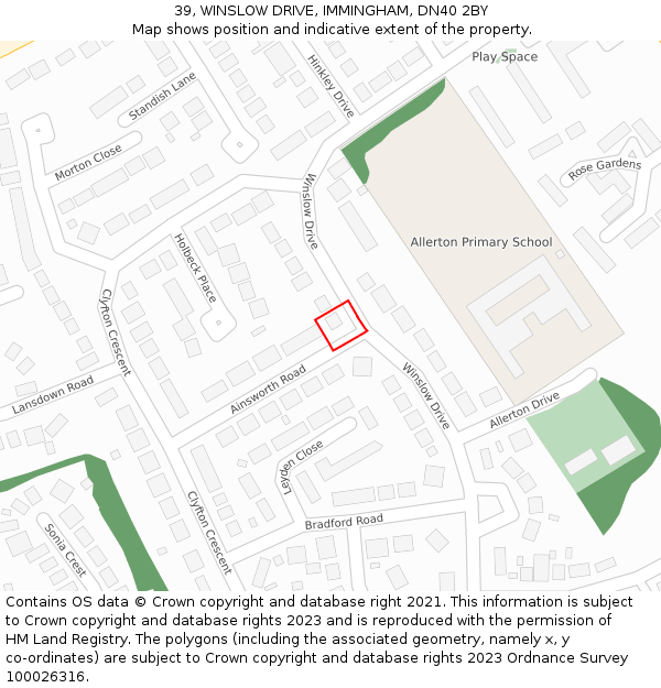 39, WINSLOW DRIVE, IMMINGHAM, DN40 2BY: Location map and indicative extent of plot