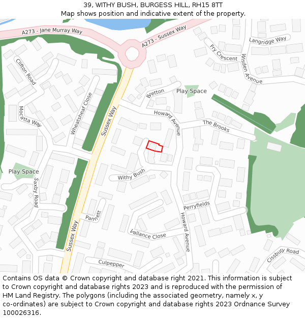 39, WITHY BUSH, BURGESS HILL, RH15 8TT: Location map and indicative extent of plot