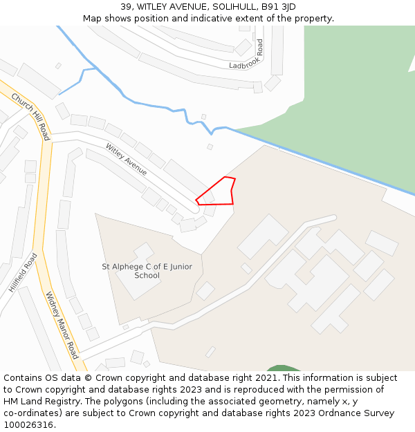 39, WITLEY AVENUE, SOLIHULL, B91 3JD: Location map and indicative extent of plot