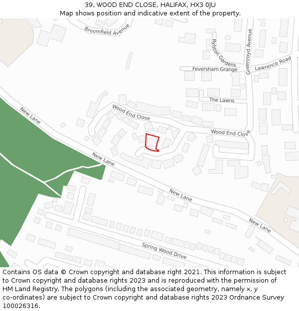 39, WOOD END CLOSE, HALIFAX, HX3 0JU: Location map and indicative extent of plot