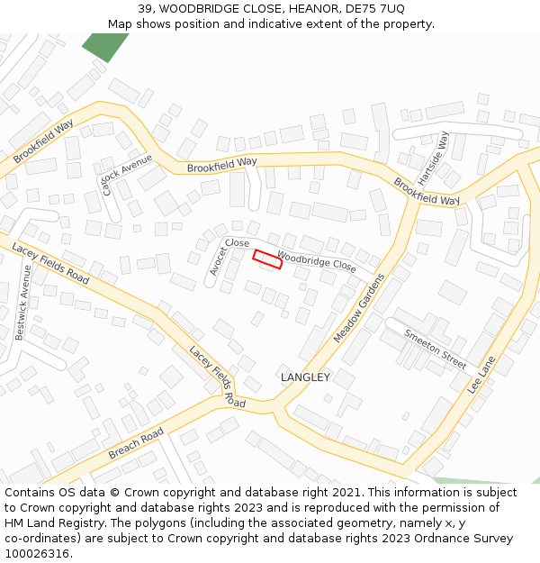 39, WOODBRIDGE CLOSE, HEANOR, DE75 7UQ: Location map and indicative extent of plot