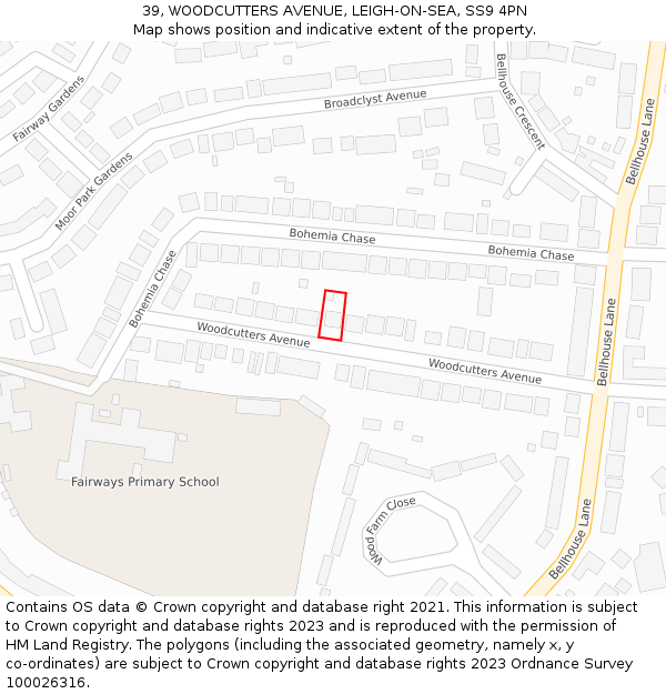 39, WOODCUTTERS AVENUE, LEIGH-ON-SEA, SS9 4PN: Location map and indicative extent of plot