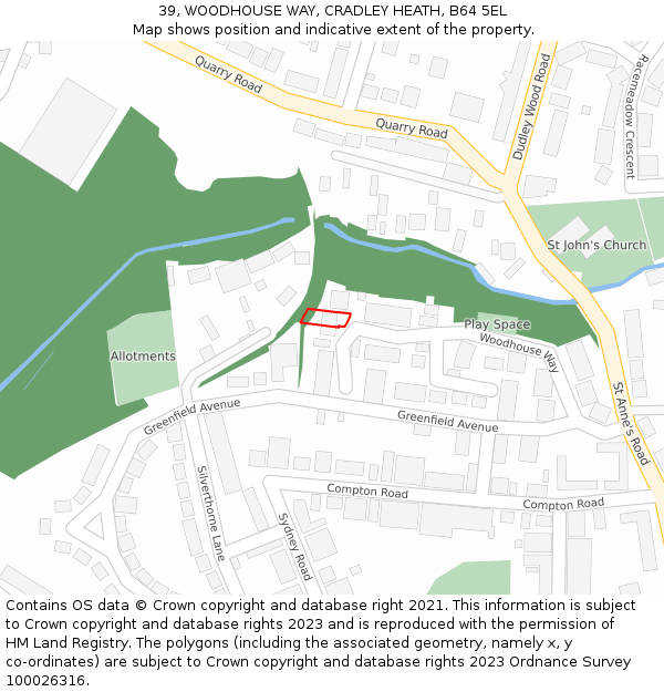 39, WOODHOUSE WAY, CRADLEY HEATH, B64 5EL: Location map and indicative extent of plot