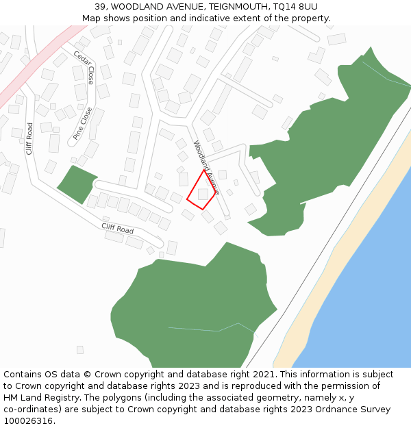 39, WOODLAND AVENUE, TEIGNMOUTH, TQ14 8UU: Location map and indicative extent of plot