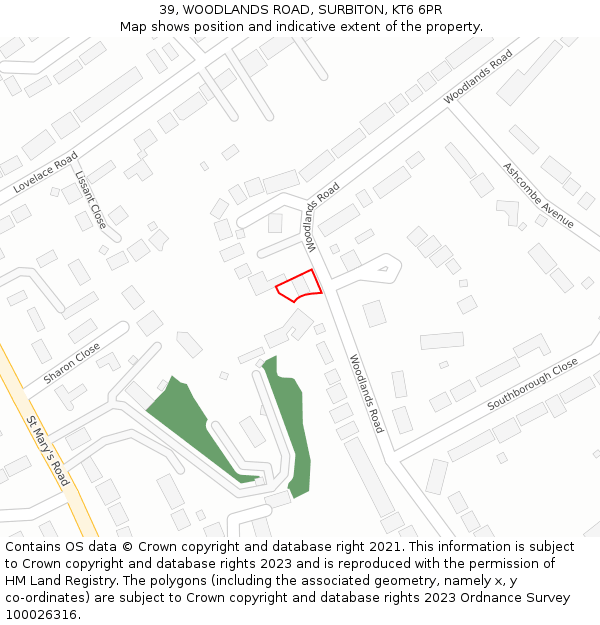 39, WOODLANDS ROAD, SURBITON, KT6 6PR: Location map and indicative extent of plot