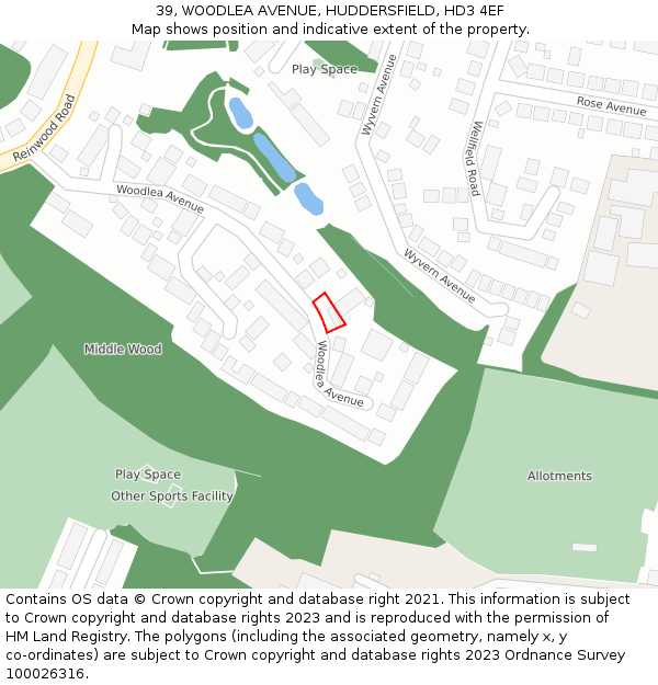 39, WOODLEA AVENUE, HUDDERSFIELD, HD3 4EF: Location map and indicative extent of plot