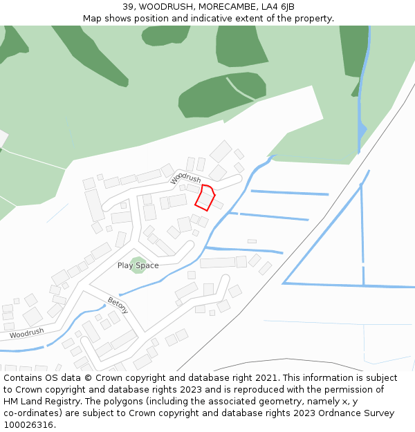 39, WOODRUSH, MORECAMBE, LA4 6JB: Location map and indicative extent of plot