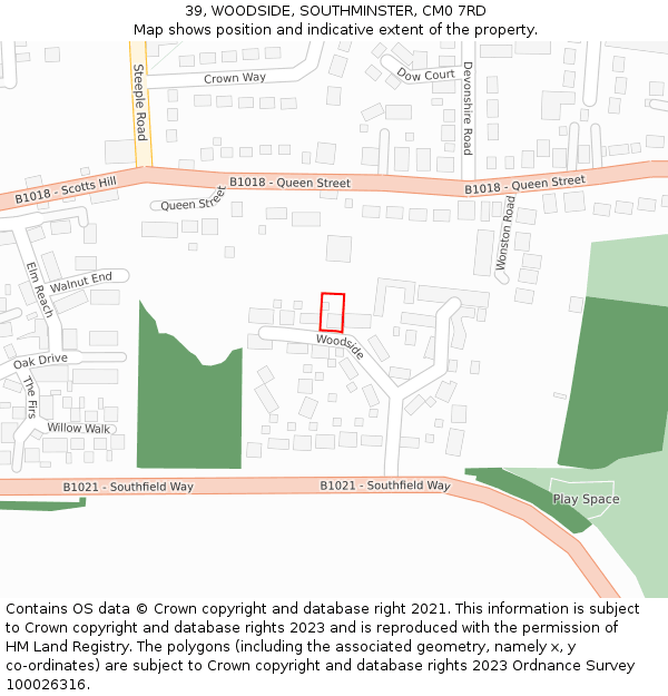 39, WOODSIDE, SOUTHMINSTER, CM0 7RD: Location map and indicative extent of plot