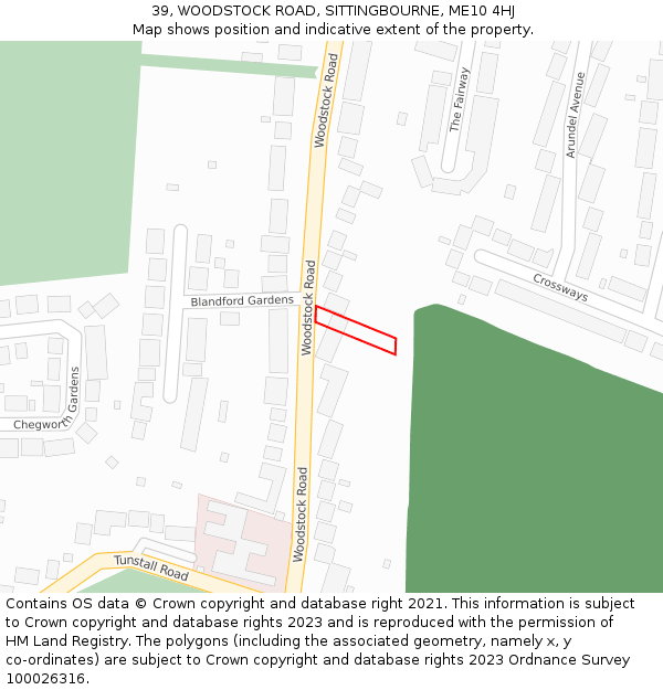 39, WOODSTOCK ROAD, SITTINGBOURNE, ME10 4HJ: Location map and indicative extent of plot