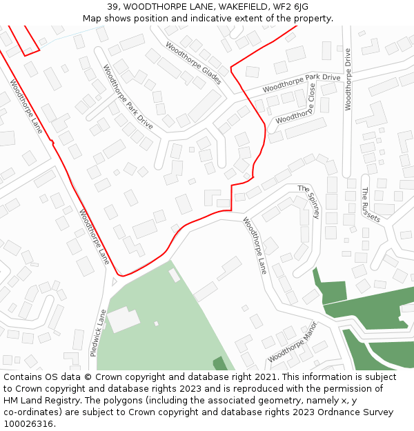 39, WOODTHORPE LANE, WAKEFIELD, WF2 6JG: Location map and indicative extent of plot