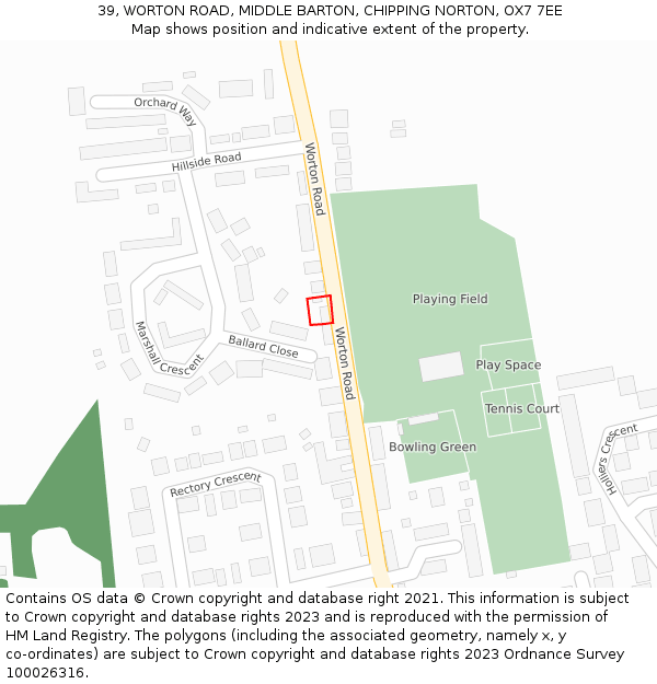 39, WORTON ROAD, MIDDLE BARTON, CHIPPING NORTON, OX7 7EE: Location map and indicative extent of plot