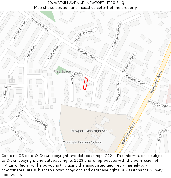 39, WREKIN AVENUE, NEWPORT, TF10 7HQ: Location map and indicative extent of plot