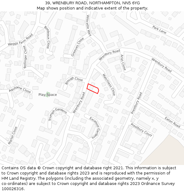 39, WRENBURY ROAD, NORTHAMPTON, NN5 6YG: Location map and indicative extent of plot