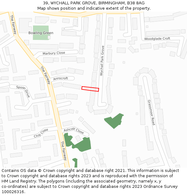 39, WYCHALL PARK GROVE, BIRMINGHAM, B38 8AG: Location map and indicative extent of plot