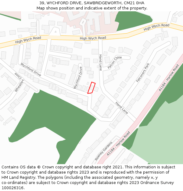 39, WYCHFORD DRIVE, SAWBRIDGEWORTH, CM21 0HA: Location map and indicative extent of plot