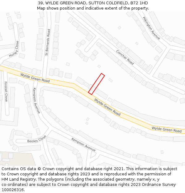39, WYLDE GREEN ROAD, SUTTON COLDFIELD, B72 1HD: Location map and indicative extent of plot