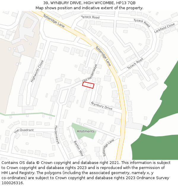 39, WYNBURY DRIVE, HIGH WYCOMBE, HP13 7QB: Location map and indicative extent of plot