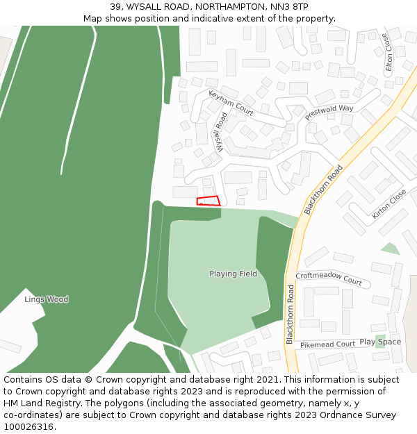 39, WYSALL ROAD, NORTHAMPTON, NN3 8TP: Location map and indicative extent of plot