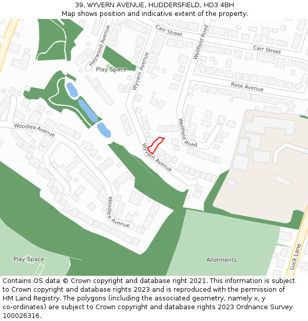 39, WYVERN AVENUE, HUDDERSFIELD, HD3 4BH: Location map and indicative extent of plot