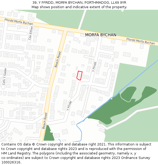 39, Y FFRIDD, MORFA BYCHAN, PORTHMADOG, LL49 9YR: Location map and indicative extent of plot