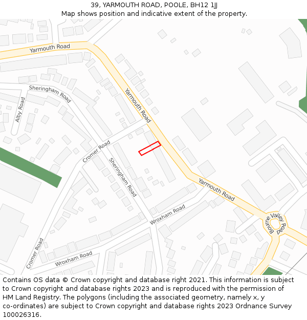 39, YARMOUTH ROAD, POOLE, BH12 1JJ: Location map and indicative extent of plot