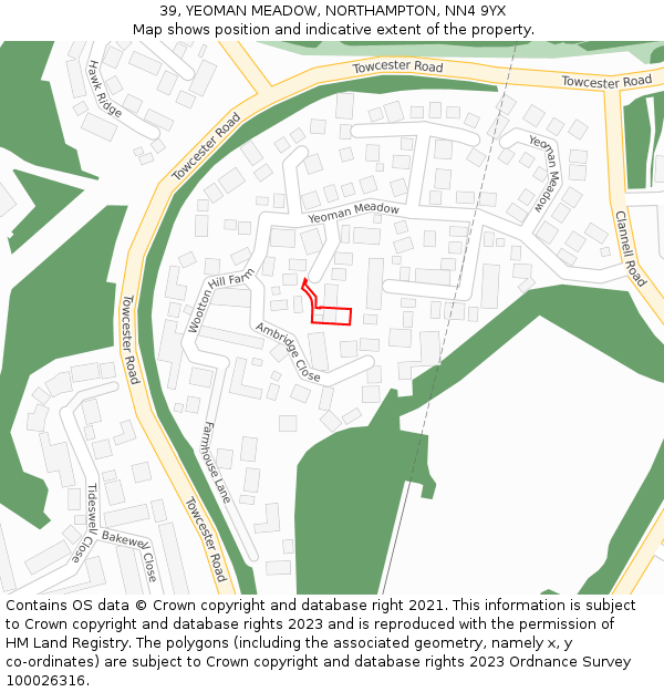 39, YEOMAN MEADOW, NORTHAMPTON, NN4 9YX: Location map and indicative extent of plot