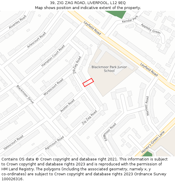39, ZIG ZAG ROAD, LIVERPOOL, L12 9EQ: Location map and indicative extent of plot