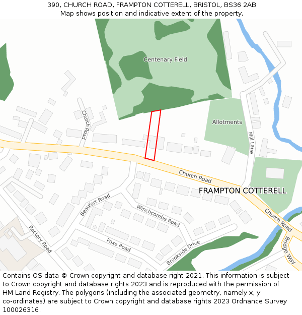 390, CHURCH ROAD, FRAMPTON COTTERELL, BRISTOL, BS36 2AB: Location map and indicative extent of plot