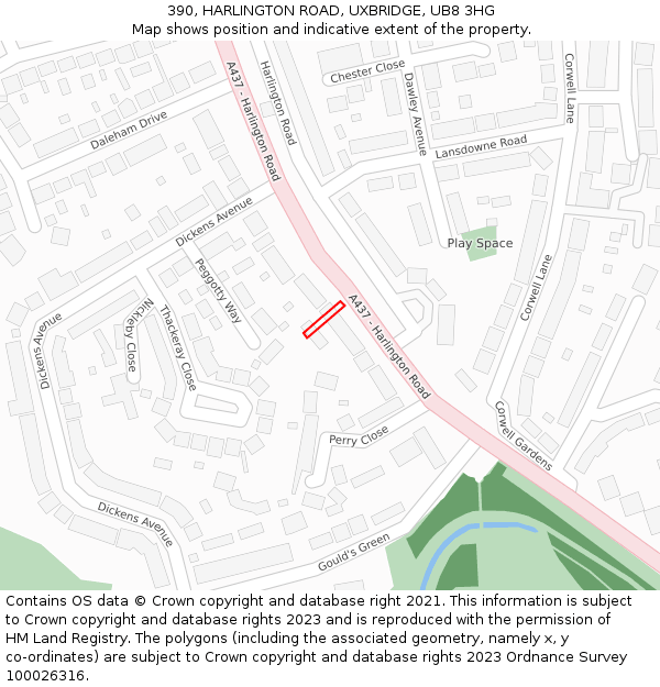 390, HARLINGTON ROAD, UXBRIDGE, UB8 3HG: Location map and indicative extent of plot