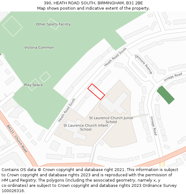 390, HEATH ROAD SOUTH, BIRMINGHAM, B31 2BE: Location map and indicative extent of plot