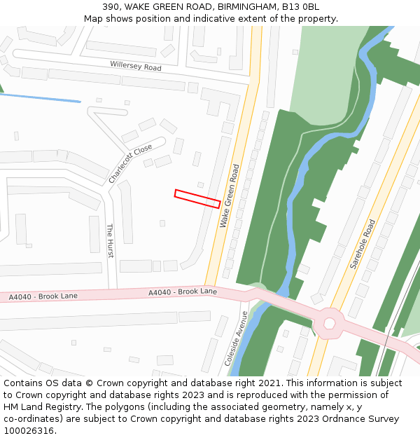 390, WAKE GREEN ROAD, BIRMINGHAM, B13 0BL: Location map and indicative extent of plot