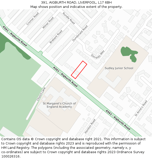 391, AIGBURTH ROAD, LIVERPOOL, L17 6BH: Location map and indicative extent of plot