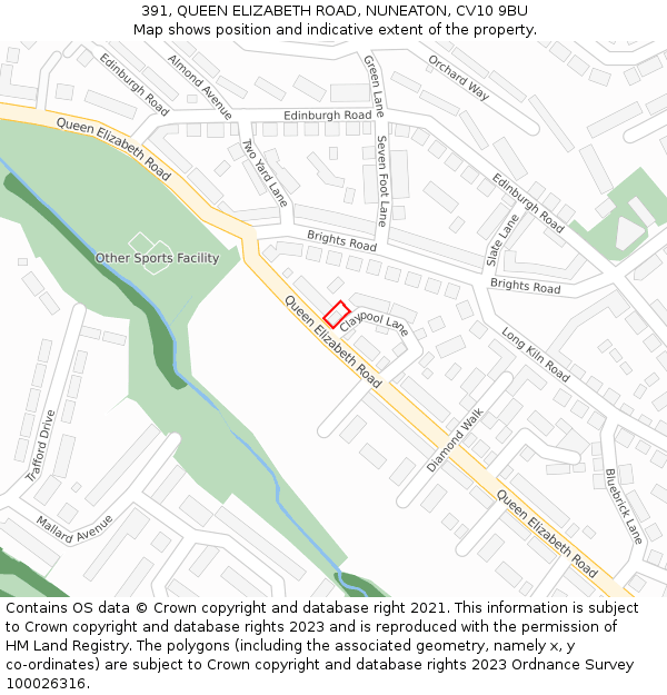 391, QUEEN ELIZABETH ROAD, NUNEATON, CV10 9BU: Location map and indicative extent of plot