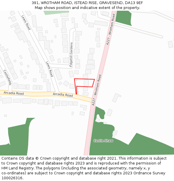 391, WROTHAM ROAD, ISTEAD RISE, GRAVESEND, DA13 9EF: Location map and indicative extent of plot