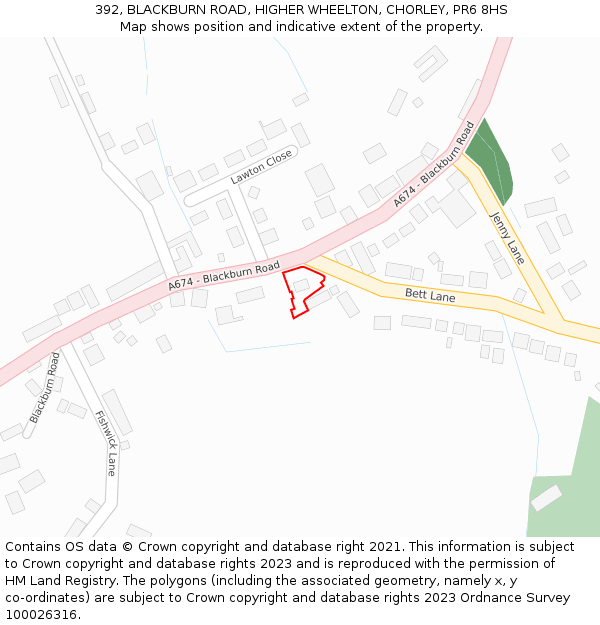392, BLACKBURN ROAD, HIGHER WHEELTON, CHORLEY, PR6 8HS: Location map and indicative extent of plot