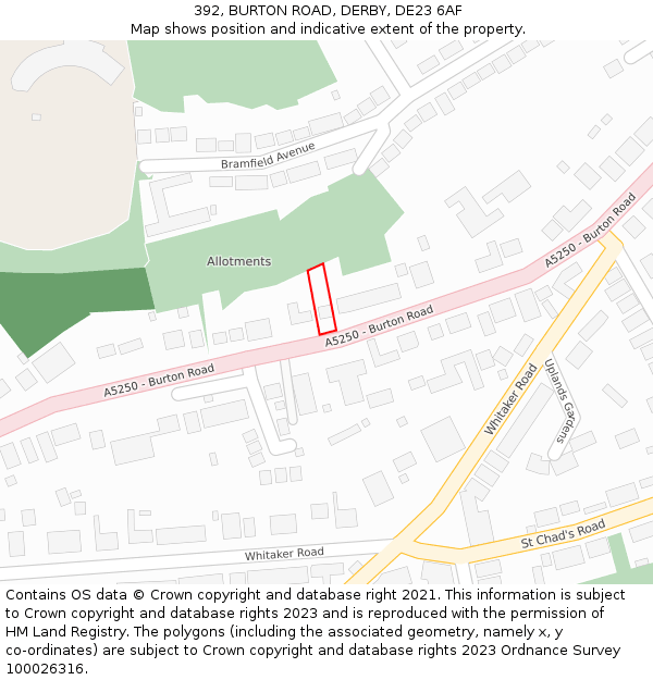 392, BURTON ROAD, DERBY, DE23 6AF: Location map and indicative extent of plot