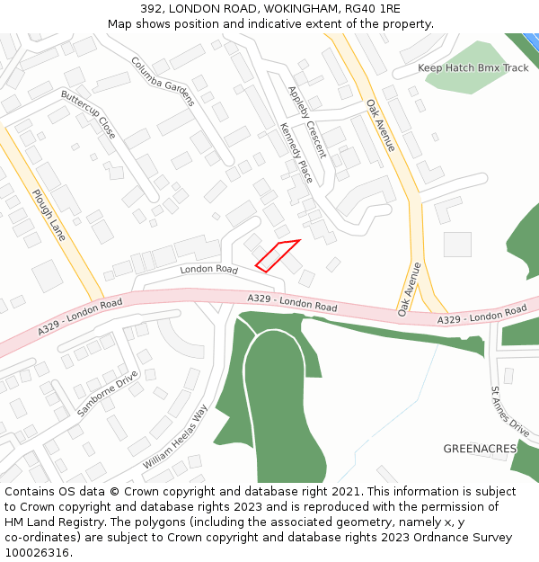 392, LONDON ROAD, WOKINGHAM, RG40 1RE: Location map and indicative extent of plot