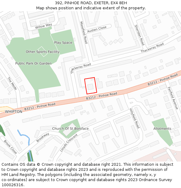 392, PINHOE ROAD, EXETER, EX4 8EH: Location map and indicative extent of plot