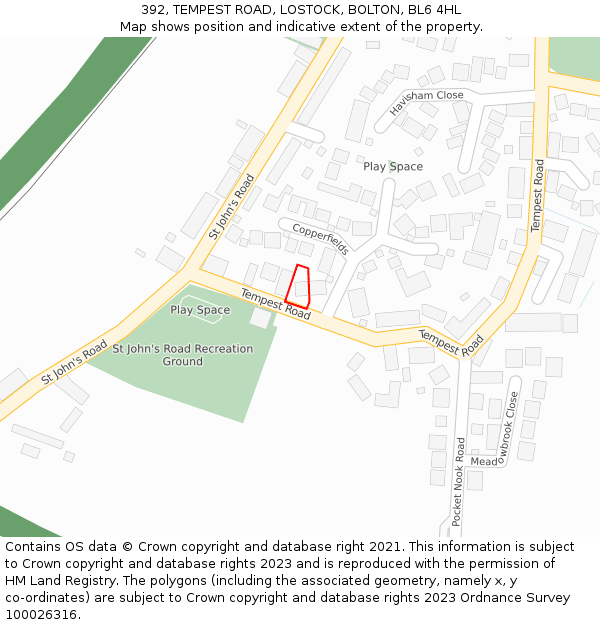 392, TEMPEST ROAD, LOSTOCK, BOLTON, BL6 4HL: Location map and indicative extent of plot