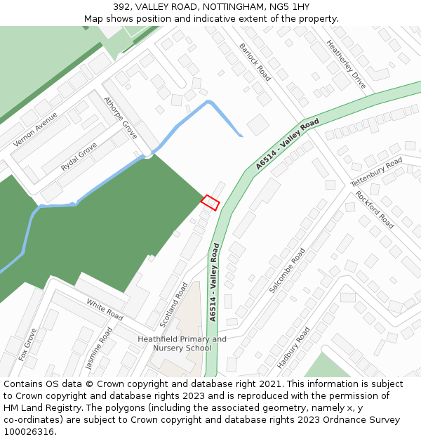 392, VALLEY ROAD, NOTTINGHAM, NG5 1HY: Location map and indicative extent of plot