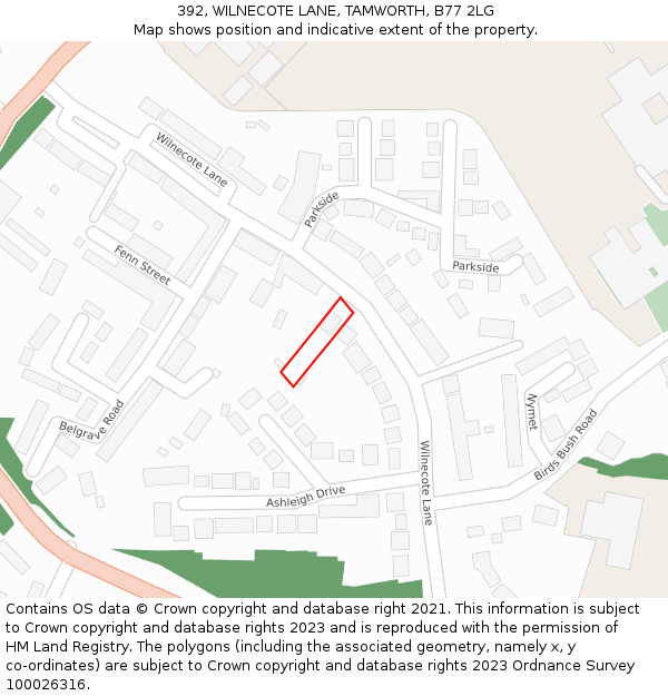 392, WILNECOTE LANE, TAMWORTH, B77 2LG: Location map and indicative extent of plot